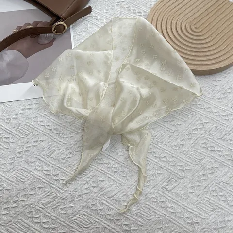 Foulard a Triangolo Francese Retrò Ricamato a Fiori Donna Elegante Foulard Trasparente Fascia per Capelli Versatile
