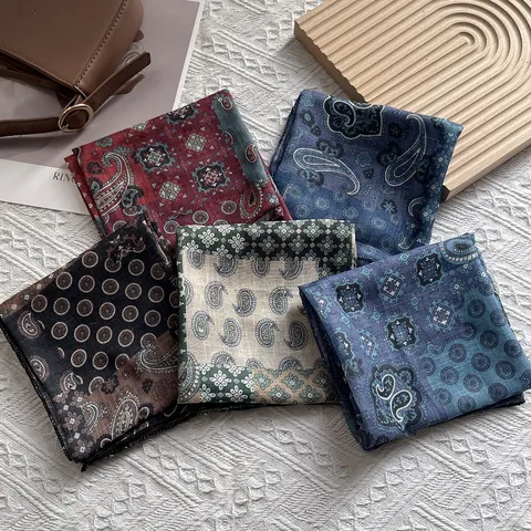 Vintage Paisley Print Cotton Square Scarf For Women Bohemian Floral Thin Hair Tie Headscarf Retro Neckerchief Neck Scarf