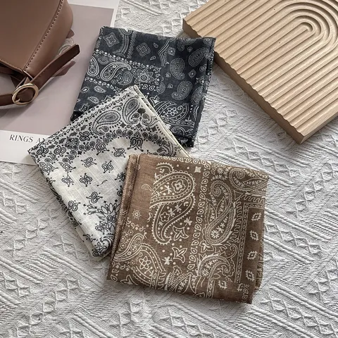 Retro Paisley Pattern Cotton Square Scarf For Women Korean Style Literary Printed Breathable Neck Decorative Hair Scarf Headscarf