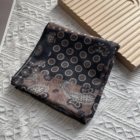Vintage Paisley Print Cotton Square Scarf For Women Bohemian Floral Thin Hair Tie Headscarf Retro Neckerchief Neck Scarf