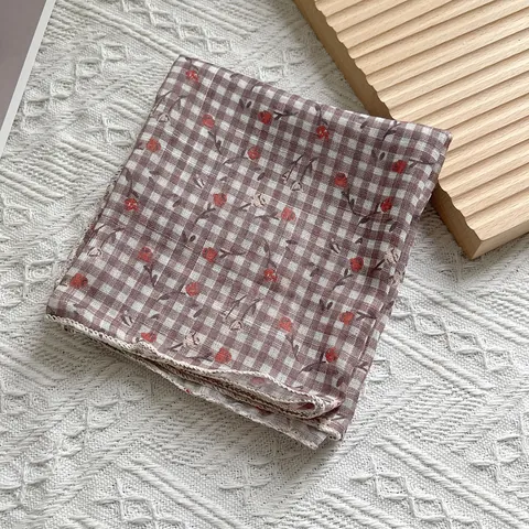 Pañuelo Cuadrado Vintage de Cuadros Floral en Mezcla de Algodón para Mujer Transpirable Pañuelo Vichy Diadema Decorativa