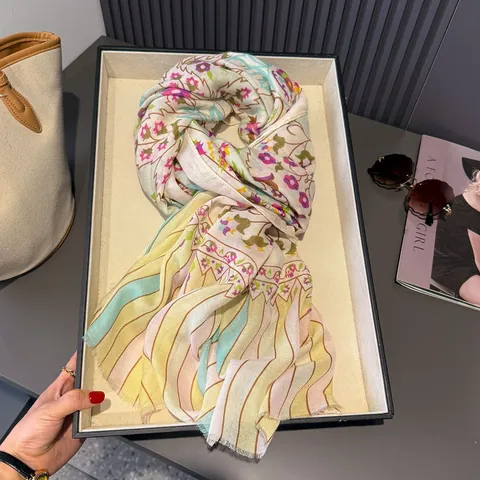 Women Floral Striped Print Scarf Lightweight Polyester Satin Shawl Wrap Sun Protection Beach Travel Outdoor Pashmina Accessory