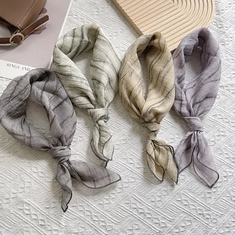 Women Vintage Tie Dye Striped Square Satin Scarf Lightweight Sun Protection Head Wrap Silk Texture Neck Scarf Accessory For Travel