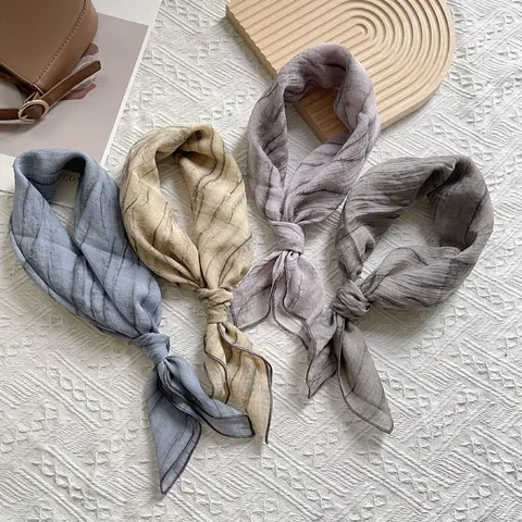 Women Vintage Tie Dye Striped Square Satin Scarf Lightweight Sun Protection Head Wrap Silk Texture Neck Scarf Accessory For Travel