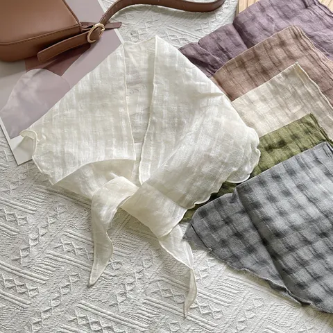 Vintage Japanese Tie Dye Plaid Triangle Scarf Women Summer Breathable Thin Neckerchief Versatile Decoration Small Neck Scarf