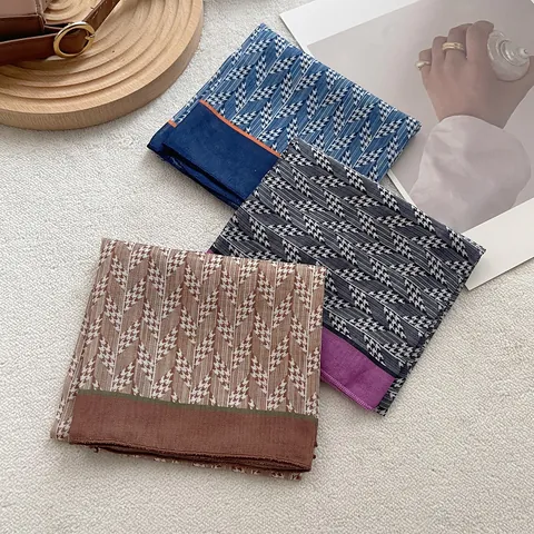 Foulard Quadrato in Cotone con Motivo Pied de Poule Vintage da Donna Neckerchief con Stampa Geometrica Accessorio Moda