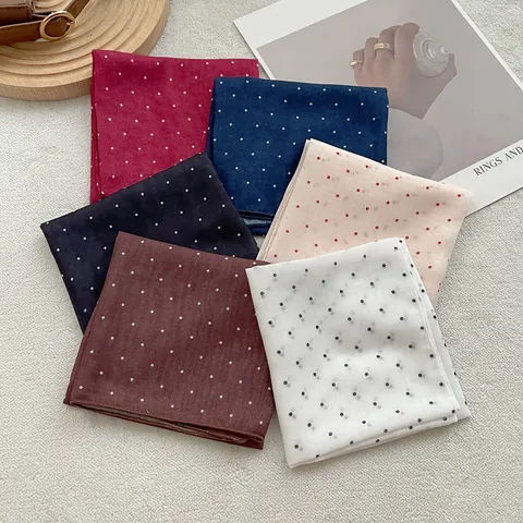 Women Vintage Polka Dot Square Scarf Retro Fashion Cotton Satin Feel Neck Scarf Elegant Head Scarf Neckerchief Accessories