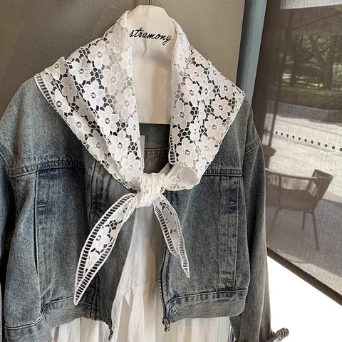 Women Hollow Out Floral Lace Shawl Cotton Crochet Triangle Scarf Lightweight Decorative Shoulder Wrap Summer Beach Accessories