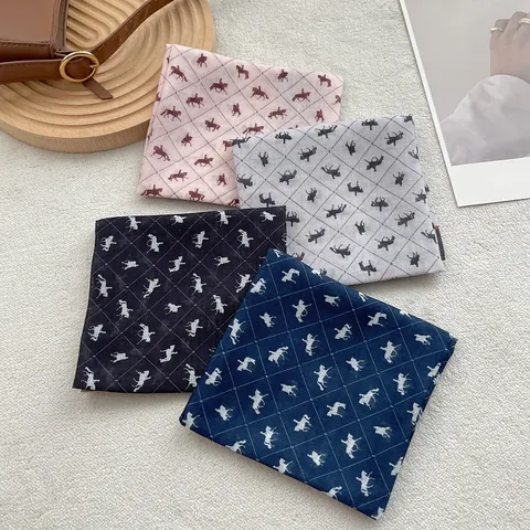 Vintage Equestrian Horse Print Cotton Square Scarf Fashion Grid Bandana For Women Men Head Neck Kerchief Hair Wrap Accessory