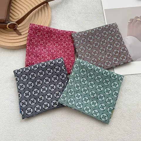 Retro Floral Geometric Print Square Scarf For Women Cotton Blend Decorative Headband Neck Scarf Hair Tie Fashion Accessory