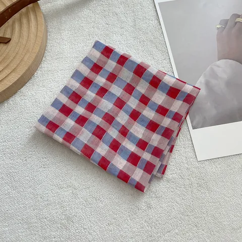 Pañuelo Cuadrado de Algodón a Cuadros Vintage para Mujer Estilo Pastoral Fresco Pañuelo para Cabeza y Cuello Bandana
