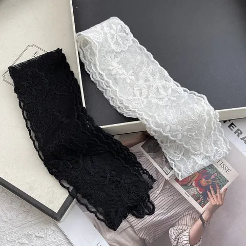 French Rococo Style Lace Floral Embroidery Narrow Long Scarf For Women Vintage Elegant Hair Tie Decorative Thin Silk Scarf