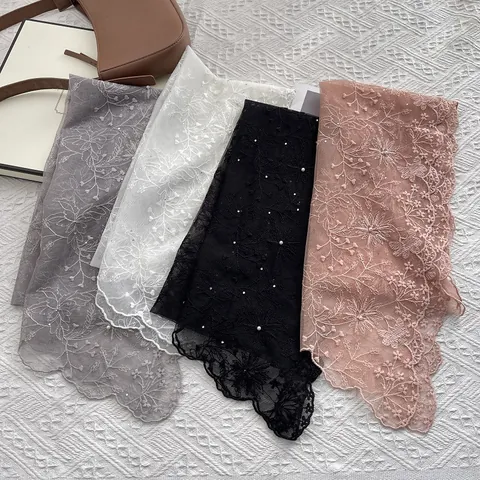 Pañuelo de Encaje Estilo Francés con Bordado Floral Con Perlas Artificiales Diamantes de Imitación Diadema de Malla Romántica para Mujer