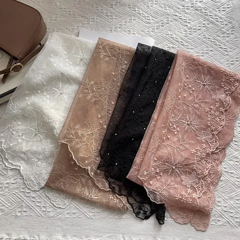 Pañuelo de Encaje Estilo Francés con Bordado Floral Con Perlas Artificiales Diamantes de Imitación Diadema de Malla Romántica para Mujer