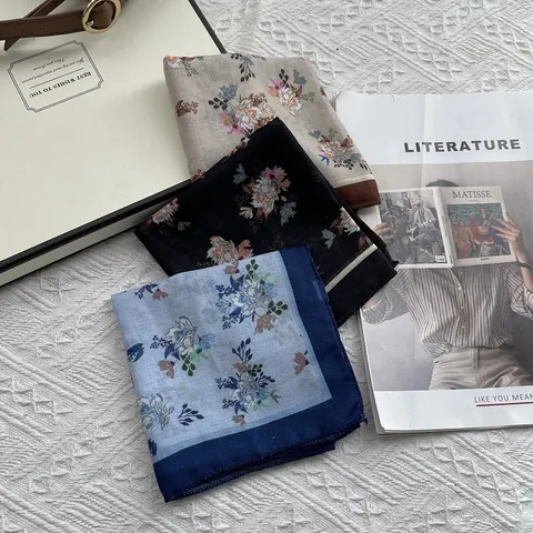 Pañuelo Cuadrado de Mezcla de Algodón con Estampado Floral Vintage Para Mujer Diadema Elegante Pañuelo de Cuello Accesorio