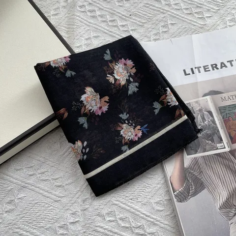 Pañuelo Cuadrado de Mezcla de Algodón con Estampado Floral Vintage Para Mujer Diadema Elegante Pañuelo de Cuello Accesorio