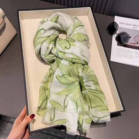 Elegante Sciarpa con Stampa Floreale di Margherita in Misto Cotone Viscosa Morbido Scialle Donna Leggero con Frange per Spiaggia