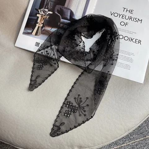 Women Sweet Lace Floral Embroidery Hair Ribbon Fairy Style Mesh Headband French Vintage Scarf Multipurpose Decorative Neck Tie
