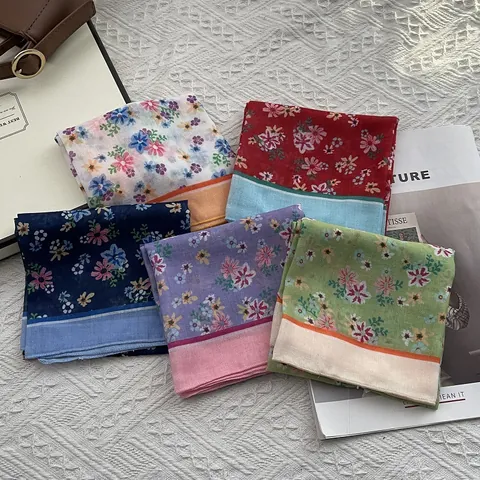 Foulard Quadrato in Cotone con Stampa Floreale a Margherita Stile Americano Vintage per Donna Retro Pastorale Sciarpa da Collo