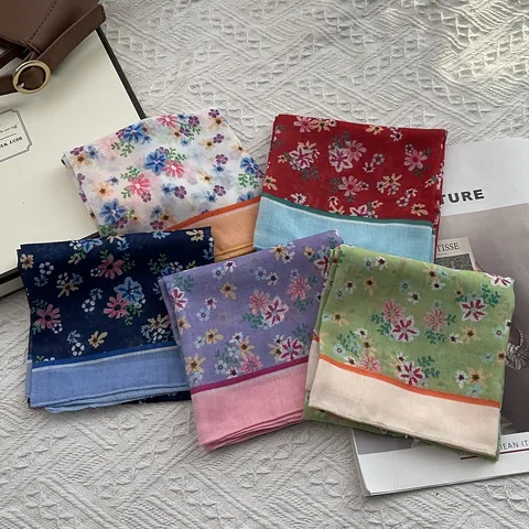 Foulard Quadrato in Cotone con Stampa Floreale a Margherita Stile Americano Vintage per Donna Retro Pastorale Sciarpa da Collo