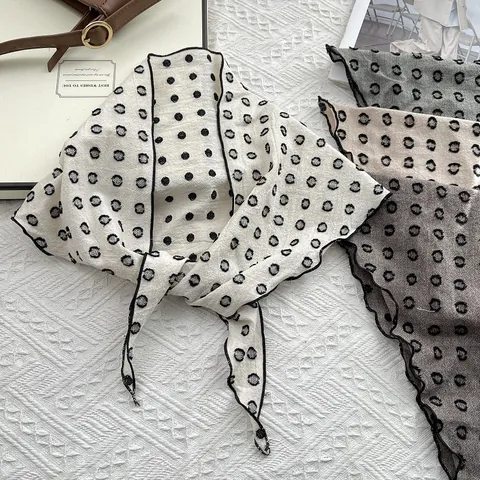 Vintage Punkte Schal Baumwollmischung Damen Retro Jacquard Halstuch Mode Dünnes Leichtes Quadratisches Tuch Accessoire