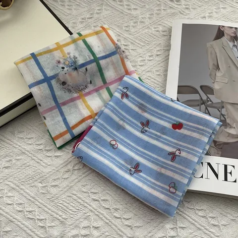 Cute Cartoon Hedgehog Rabbit Print Cotton Satin Small Square Scarf For Women Sweet Hair Band Neck Tie Decorative Fashion Scarf Accessory