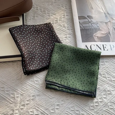 Vintage French Style Cotton Square Scarf Women Polka Dot Pattern Neck Bandana Hair Wrap Versatile Fashion Small Scarf