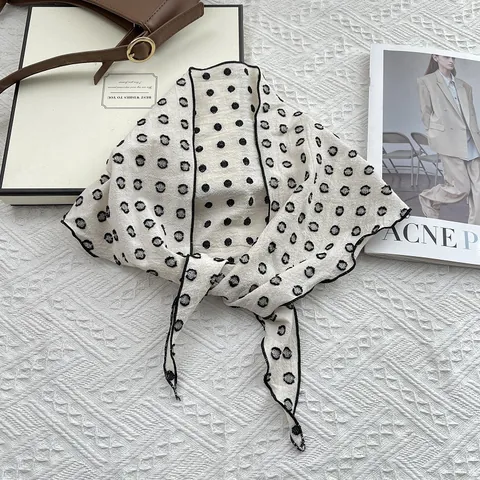 Vintage Punkte Schal Baumwollmischung Damen Retro Jacquard Halstuch Mode Dünnes Leichtes Quadratisches Tuch Accessoire