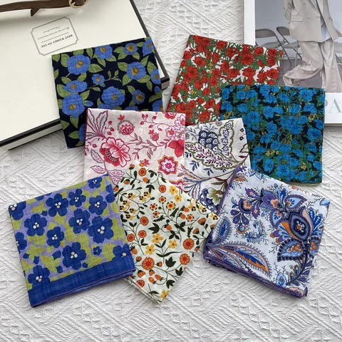 Vintage Bloemenprint Vierkante Sjaal Dames Katoen Linnen Gevoel Halssjaal Hoofddoek Bandana Mode Accessoire Cadeau