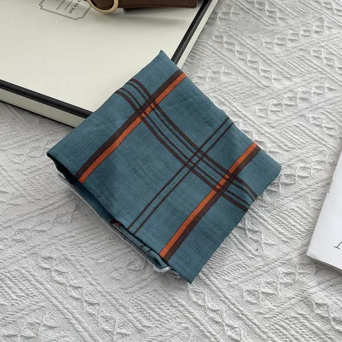 Women's Cotton Square Scarf Korean Plaid Floral Print Neck Scarf Breathable Decorative Head Wrap Bandana For Daily Accessory