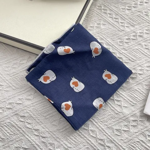 Pañuelo Cuadrado de Algodón para Mujer Estilo Harajuku Japonés Dulce Gato Animado Concha Marina Floral Decorativo Pañuelo Cuello