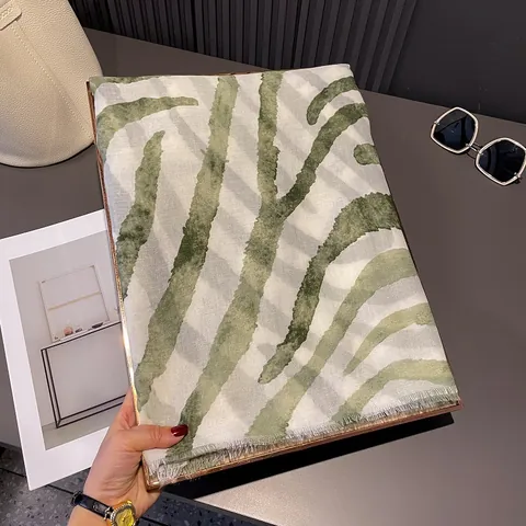 Women Lightweight Cotton Linen Scarf Zebra Stripe Sunscreen Shawl Breathable Thin Beach Wrap With Fringed Edges Fashion Wrap