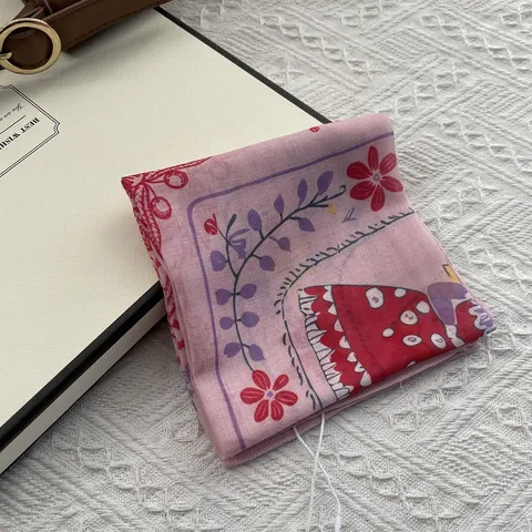 Women Sweet Floral Cotton Blend Square Scarf Small Neck Scarf Artistic Vintage Fashion Headscarf Printed Bandana For Spring