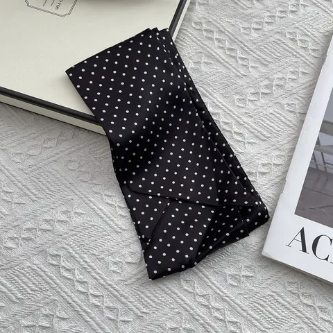 French Retro Polka Dot Long Scarf Thin Neck Tie Hair Band For Women Elegant Satin Texture Silk Scarf Elegant Decorative Neck Wrap