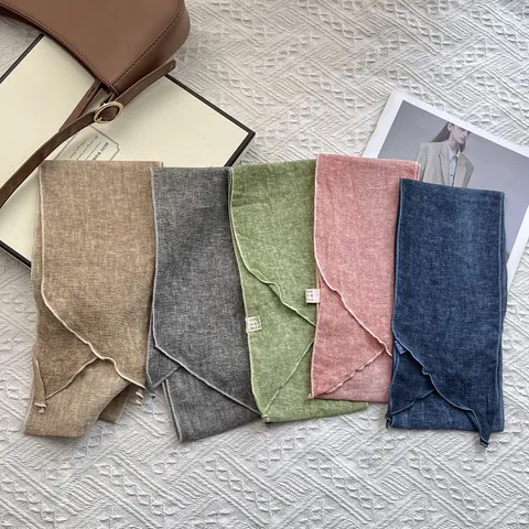 Minimalist 100% Linen Narrow Scarf For Women Vintage Solid Color Skinny Scarf Hair Tie Headband Neck Tie Accessory