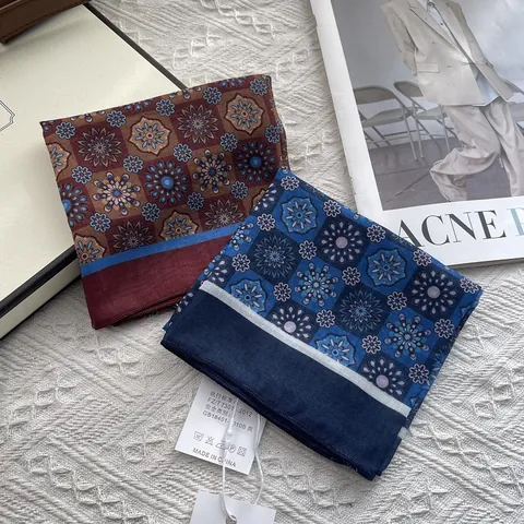 Vintage Totem Printed Square Scarf For Women Bohemian Floral Pattern Satin Feel Fashion Neck Scarf Bandana Accessory
