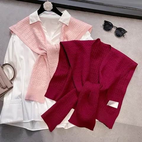Women Fashion Knitted Shawl Cable Knit Solid Color Korean Style Soft Acrylic Decorative Cape Shoulder Wrap For Lady Elegant