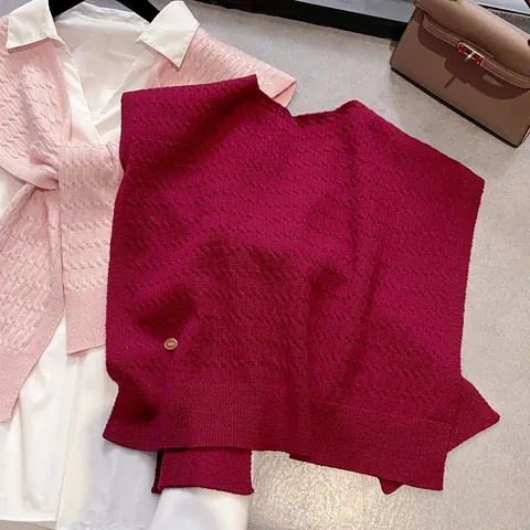 Women Fashion Knitted Shawl Cable Knit Solid Color Korean Style Soft Acrylic Decorative Cape Shoulder Wrap For Lady Elegant