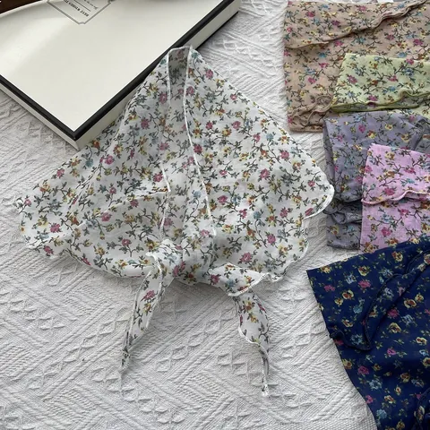 Damen Blumenmuster Dreieckstuch Baumwolle Leicht Atmungsaktiv Haarband Halstuch Süßer Landhausstil Fee Accessoires