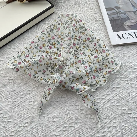 Damen Blumenmuster Dreieckstuch Baumwolle Leicht Atmungsaktiv Haarband Halstuch Süßer Landhausstil Fee Accessoires