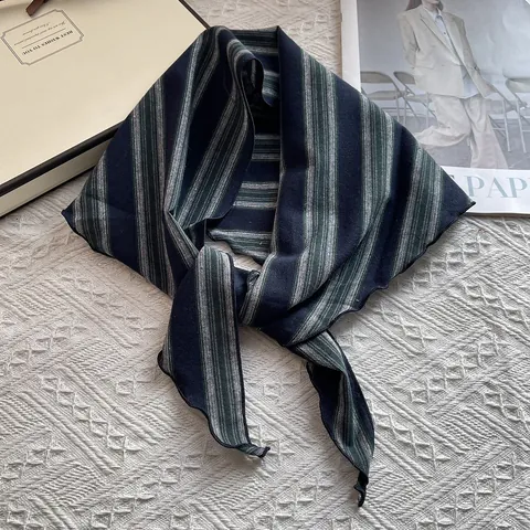 Pañuelo Triangular de Algodón a Rayas Vintage para Mujer Pañuelo de Cuello Estrecho Multiusos Diadema Con Borde Ondulado Accesorios de Moda