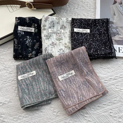 Vintage Floral Print Square Scarf For Women Soft Polyester Satin Neckerchief Elegant French Style Decorative Headband