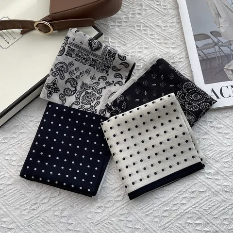 Vintage Polka Dot Paisley Print Square Scarf For Women Silk Cotton Blend Small Neck Wrap Fashion Decorative Head Scarf