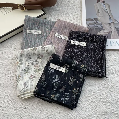 Vintage Floral Print Square Scarf For Women Soft Polyester Satin Neckerchief Elegant French Style Decorative Headband