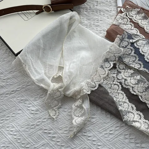 Bandana Triangular Bordada De Encaje Vintage Bufanda De Algodón Patchwork Floral Para Mujer Accesorio Para El Cabello