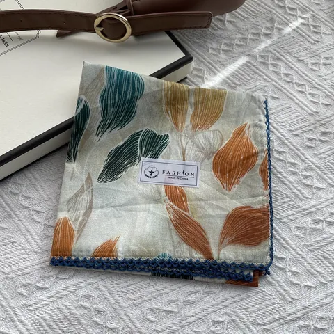 Carré De Coton Vintage À Fleurs Pour Femmes Avec Bord En Dentelle Au Crochet Élégant Bandana Foulard De Tête Accessoire