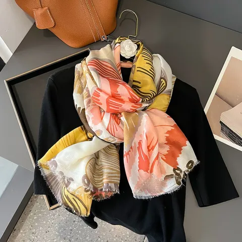 Bohemian Floral Print Scarf Large Sun Protection Shawl Light Breathable Cotton Linen Feel Wrap For Women Travel Beach