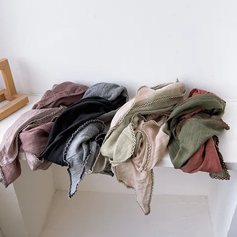 Dames Retro Kleurblok Sjaal Gehaakte Kant Splicing Polyester Wolmix Warme Nekwarmer Shawl Literair Minimalistisch Accessoire