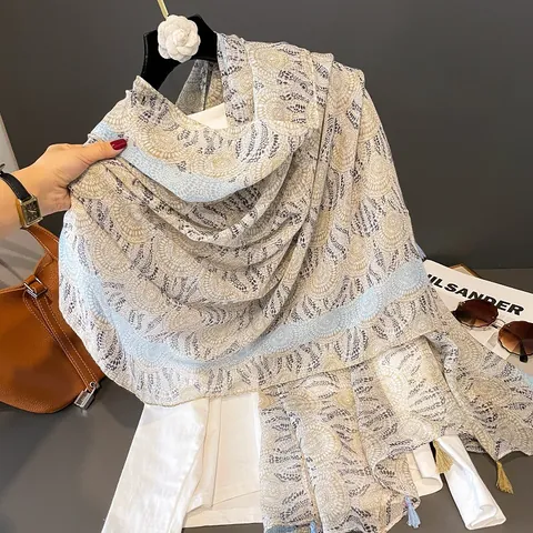 Bufanda con Borlas Estampado Floral Mandala Bohemio para Mujer Mezcla de Poliéster Ligero Transpirable Mantón Pashmina Playa Cover Up