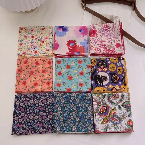 Mode Koreanischer Stil Weiche Baumwolle Quadratisches Tuch Blumenmuster Kopftuch Retro Urlaub Reise Haar Bandana Halstuch Für Damen